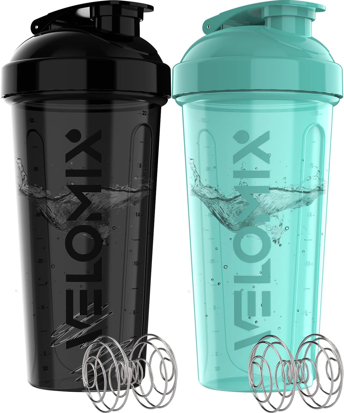 Gobelet VELOMIX 28 oz noir turquoise; lot de 2, idéal pour shakes protéinés en déplacement