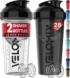 VELOMIX Pack2 Bouteilles Shaker 28oz noir-transparent, pratique pour protéines en déplacement