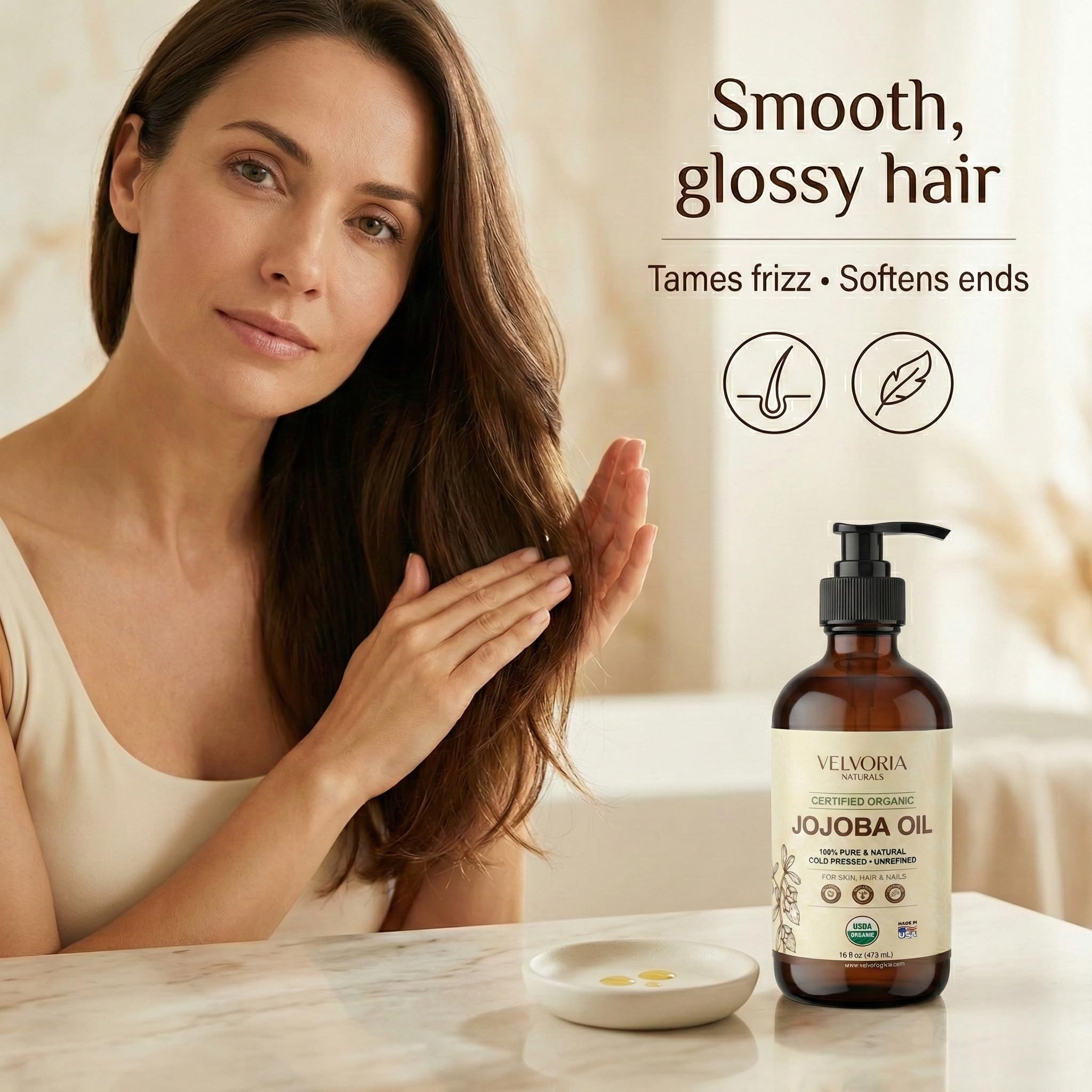 Velvoria Naturals huile jojoba pure sans additifs, parfaite comme huile porteuse