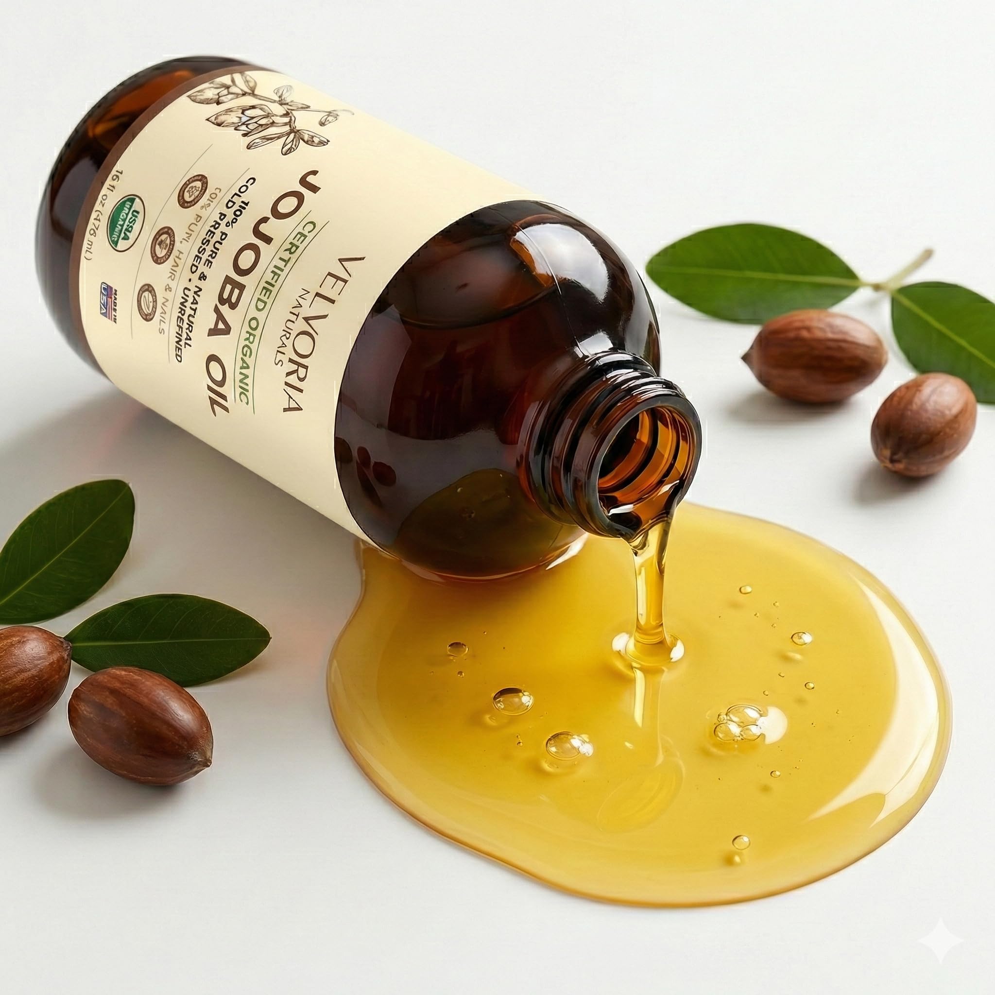 Velvoria Naturals huile jojoba absorption rapide, peau confortable