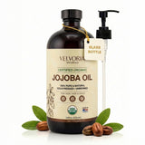 Velvoria Naturals huile jojoba flacon pompe, hydratation longue pour peau et cheveux