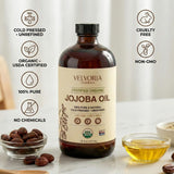 Velvoria Naturals huile jojoba flacon ambré, protège la fraîcheur