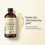 Velvoria Naturals huile jojoba usage visage, absorption rapide sans fini gras