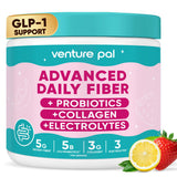 Venture Pal 6-en-1 poudre de fibres près de la bouteille, soutien digestif quotidien.