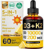 Bouteille Venture Pal montrant D3 et K2 pour le soutien des os.