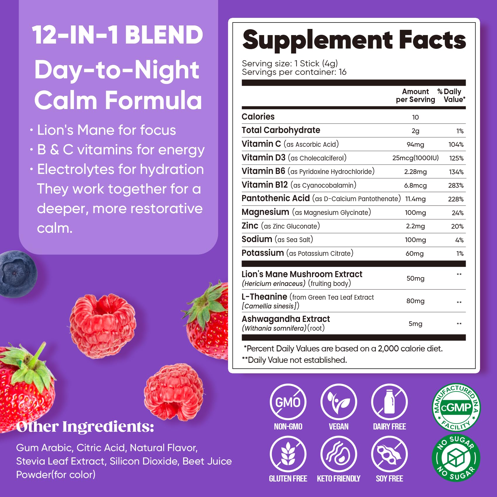 Venture Pal Calm Drink Mix, sans sucre ni OGM, bon pour le quotidien.