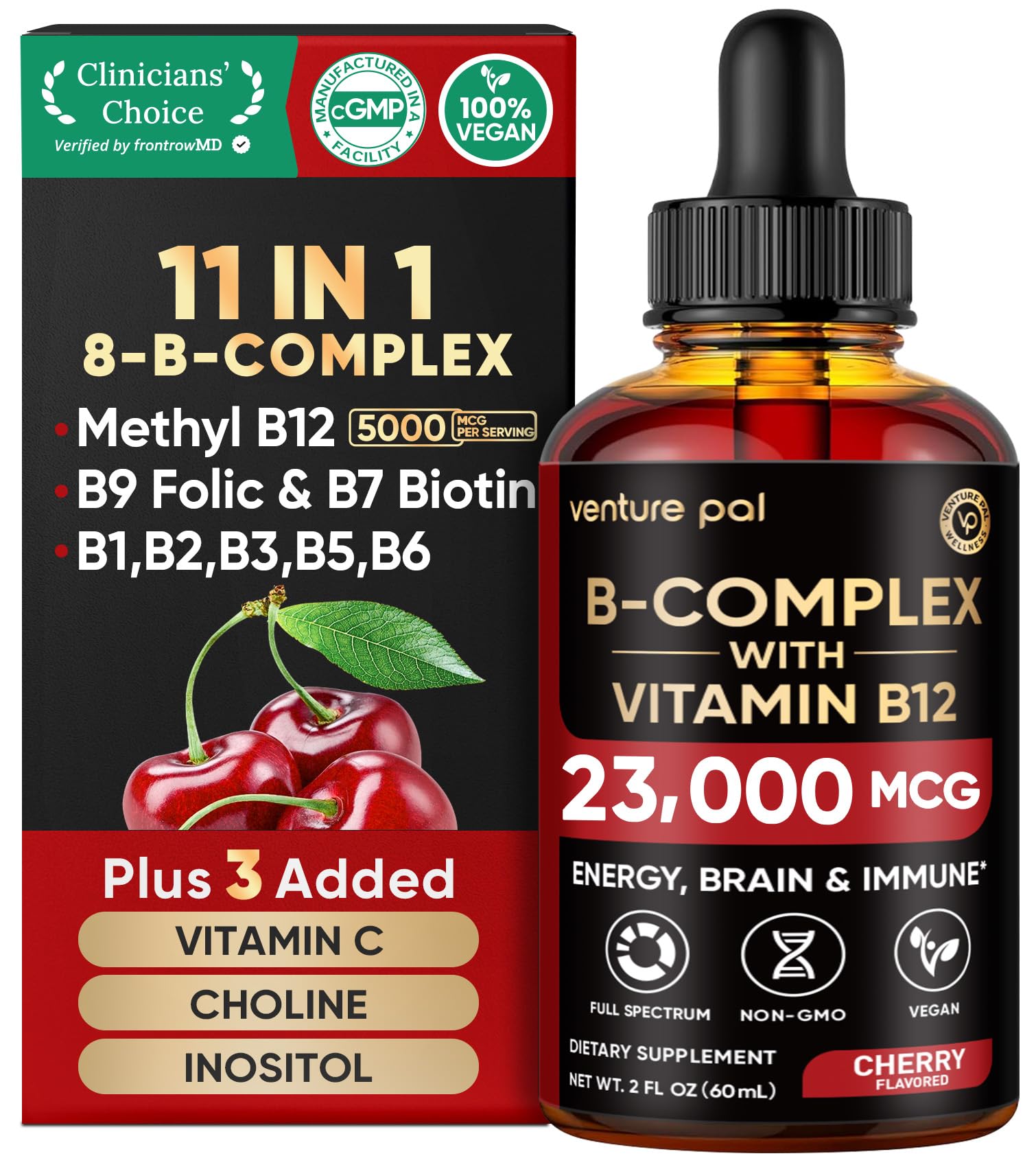 Venture Pal Complexe B liquide dans flacon, absorption rapide pour énergie durable.
