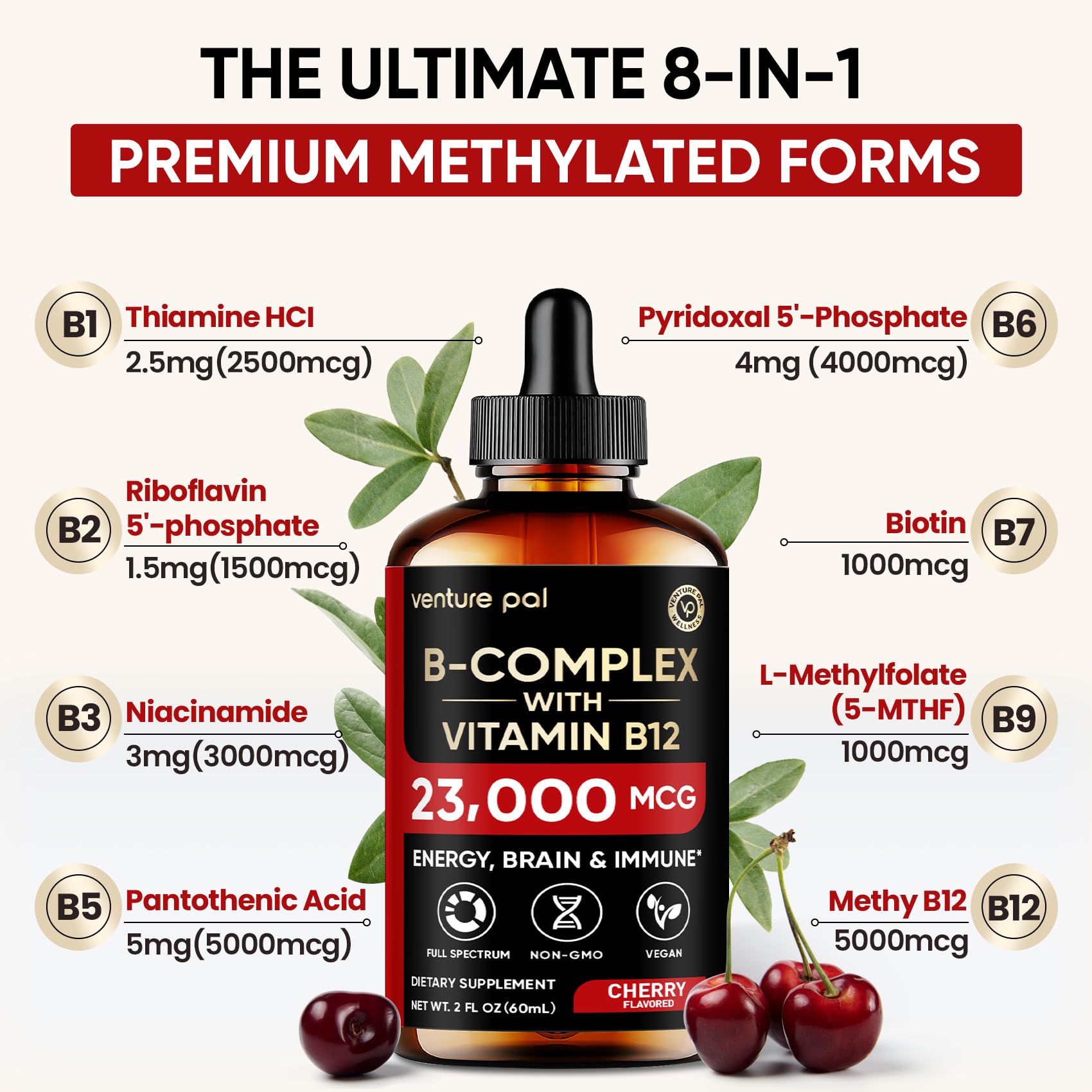 Venture Pal B19 folate liquide, soutien production cellule et immunité.