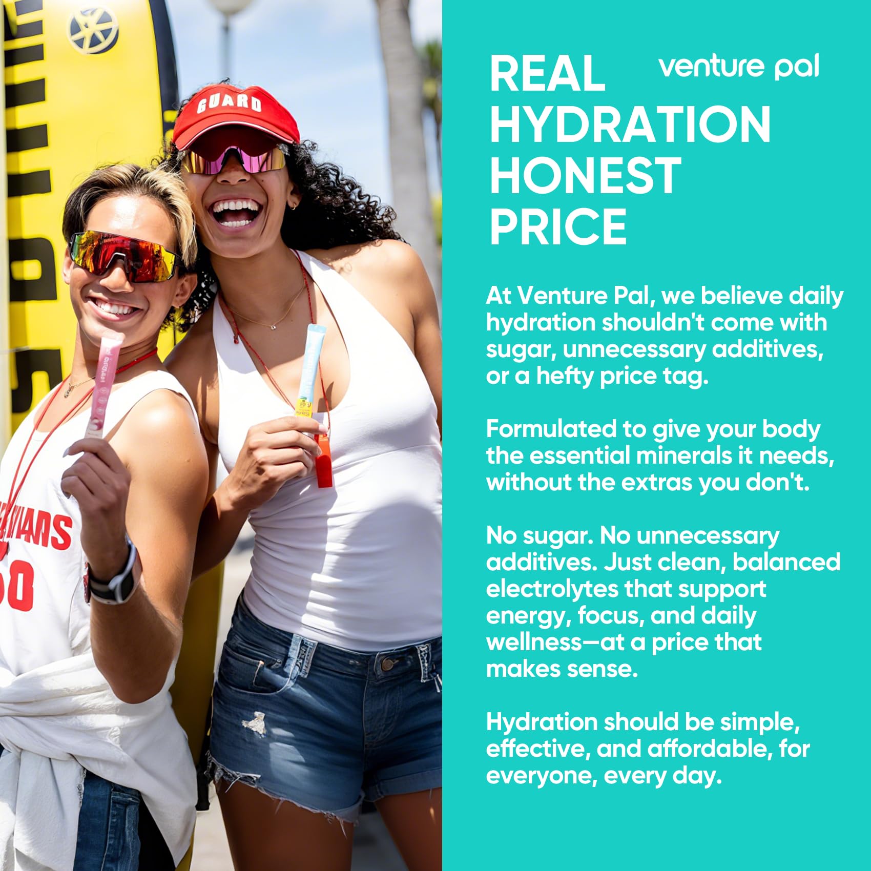 Venture Pal Electrolytes sans sucre: hydratation quotidienne pour routine saine.