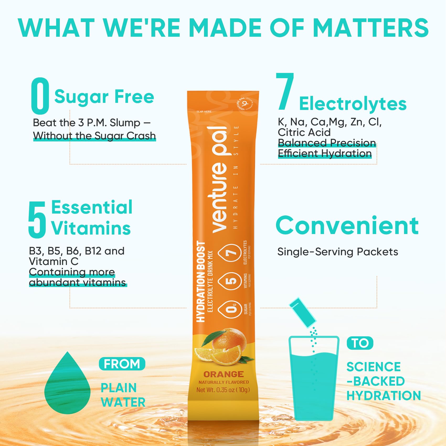 Venture Pal Electrolytes sans sucre vegan keto: formule adaptée sans OGM.
