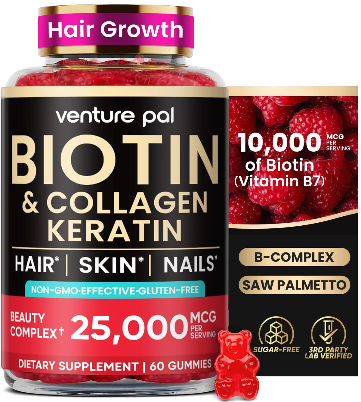 Emballage Venture Pal gommes biotine, prêt pour cheveux et ongles.