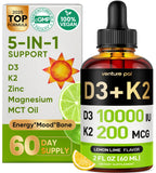Gouttes Venture Pal D3 et K2 dans bouteille, soutien potentiel énergie et os.