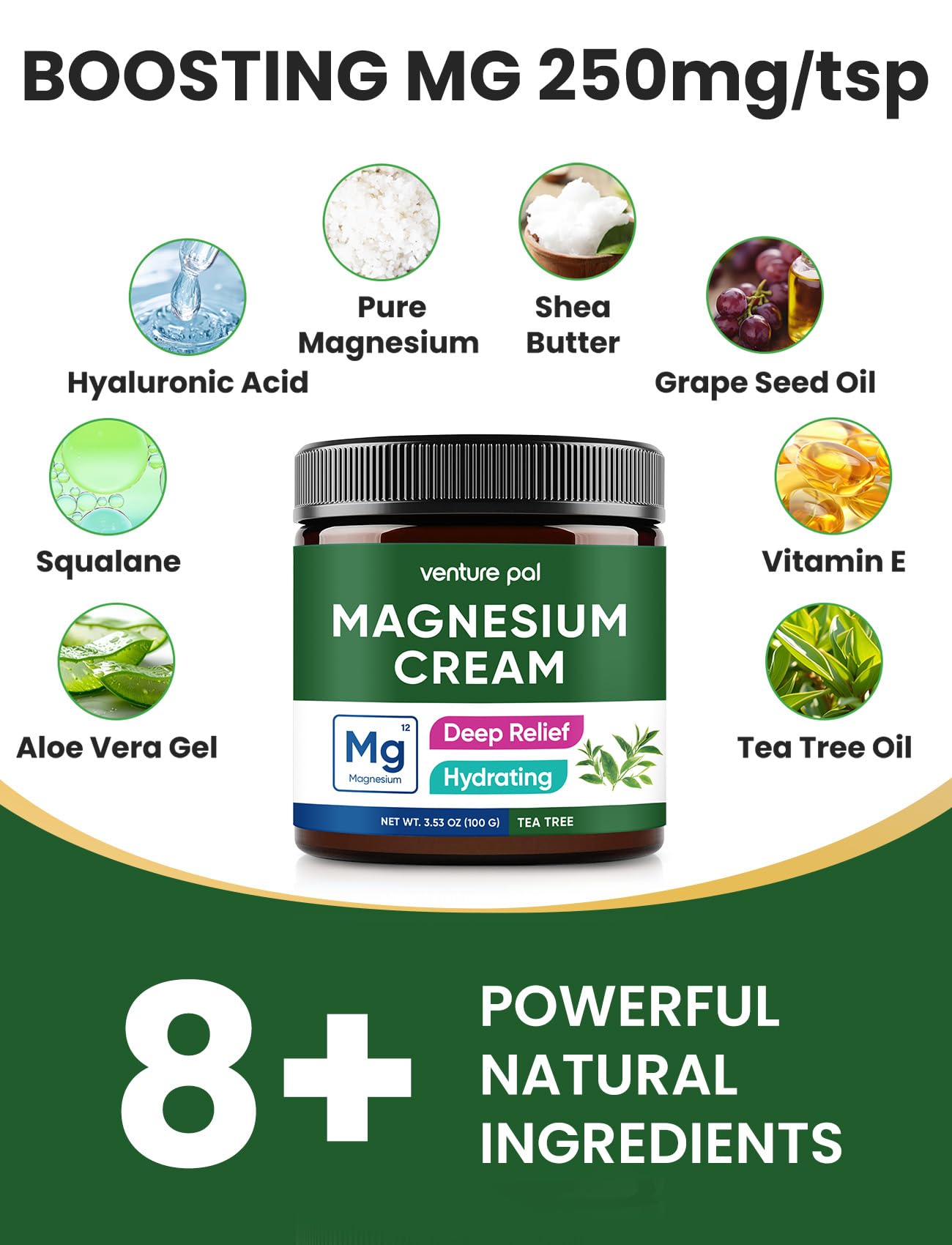 Lotion Magnésium Venture Pal, absorption rapide et texture non grasse.
