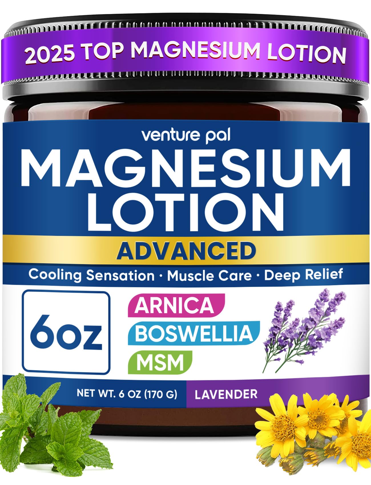 Lotion Venture Pal magnésium Arnica MSM Boswellia: application apaisante après l'effort.