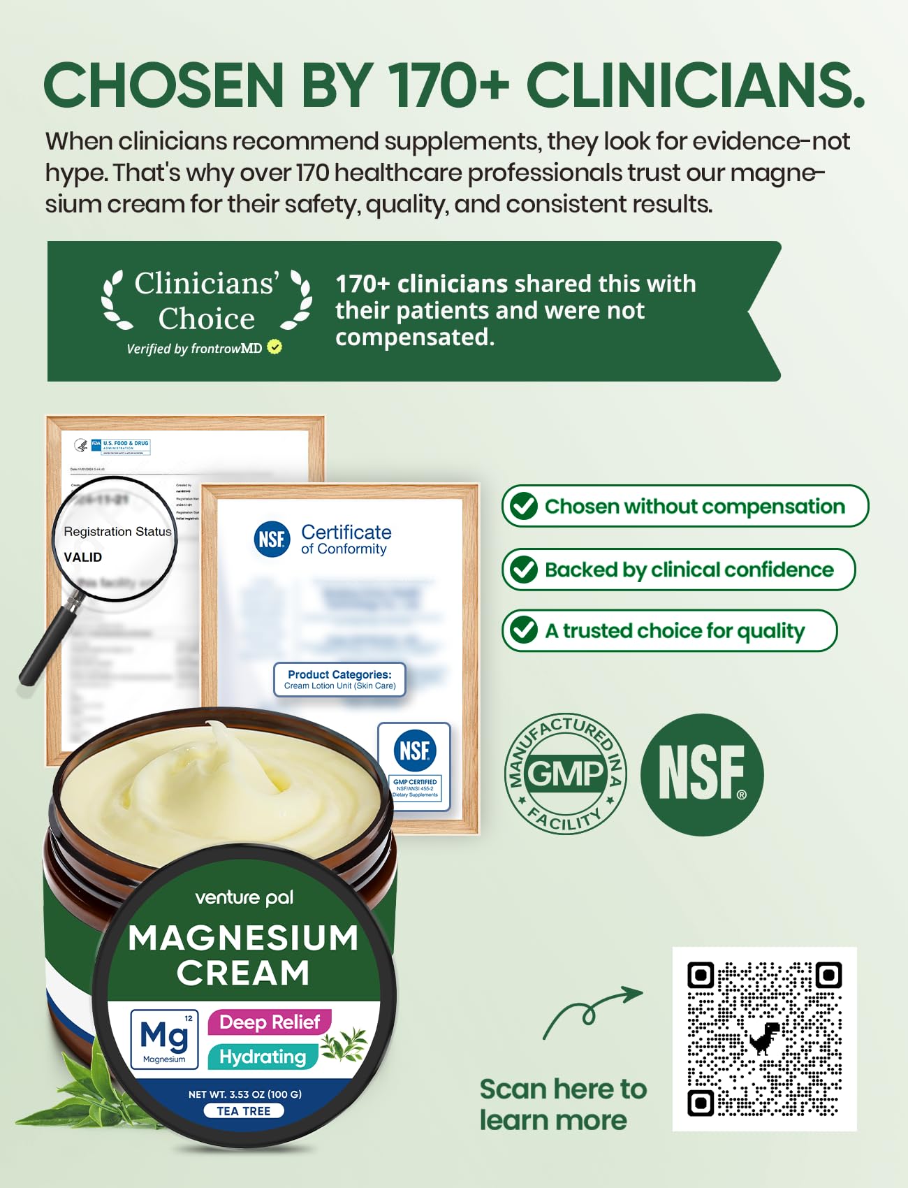 Lotion Magnésium Venture Pal, beurre de karité et vitamine E pour nourrir la peau.