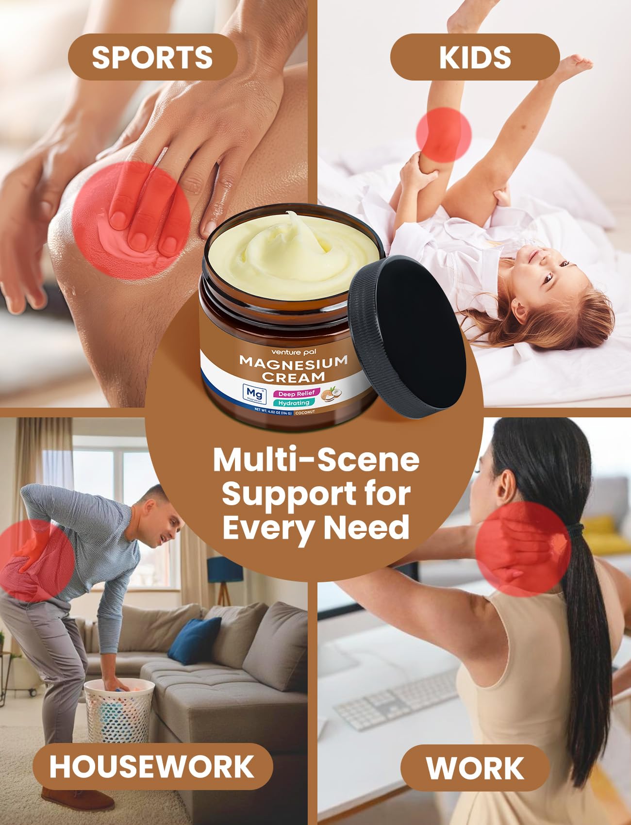 Massage avec la lotion magnesium Venture Pal, sensation relaxante et fluide.
