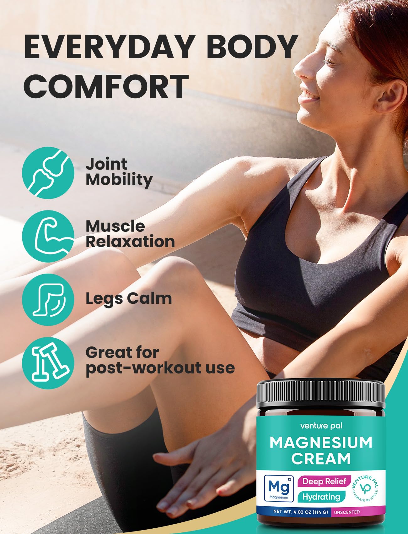 Application facile de la crème Venture Pal pour massage musculaire après effort.