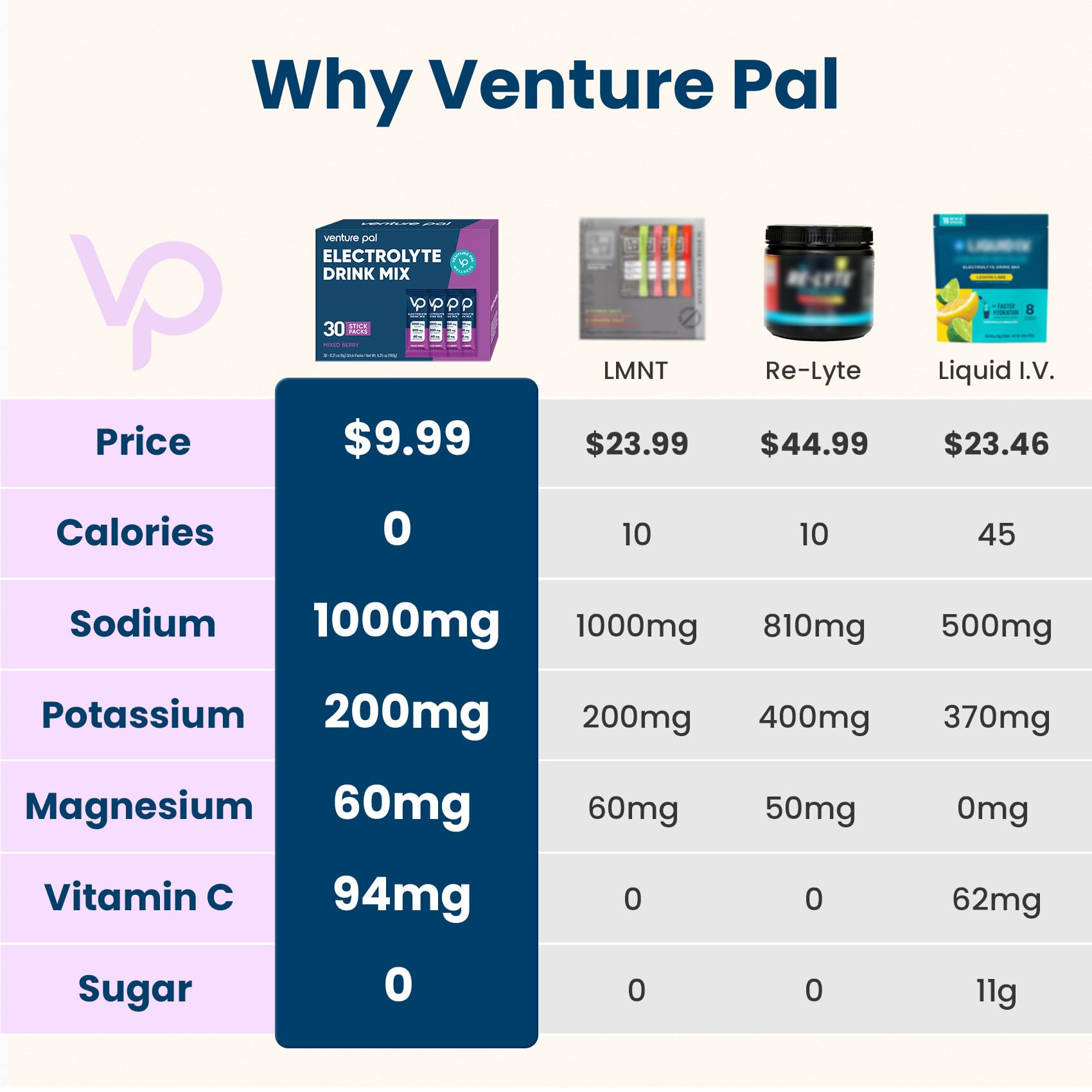 Venture Pal Poudre Électrolyte Sans Sucre avec goût naturel
