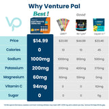 Sachets Venture Pal sans sucre, parfait pour une hydratation végane en déplacement.