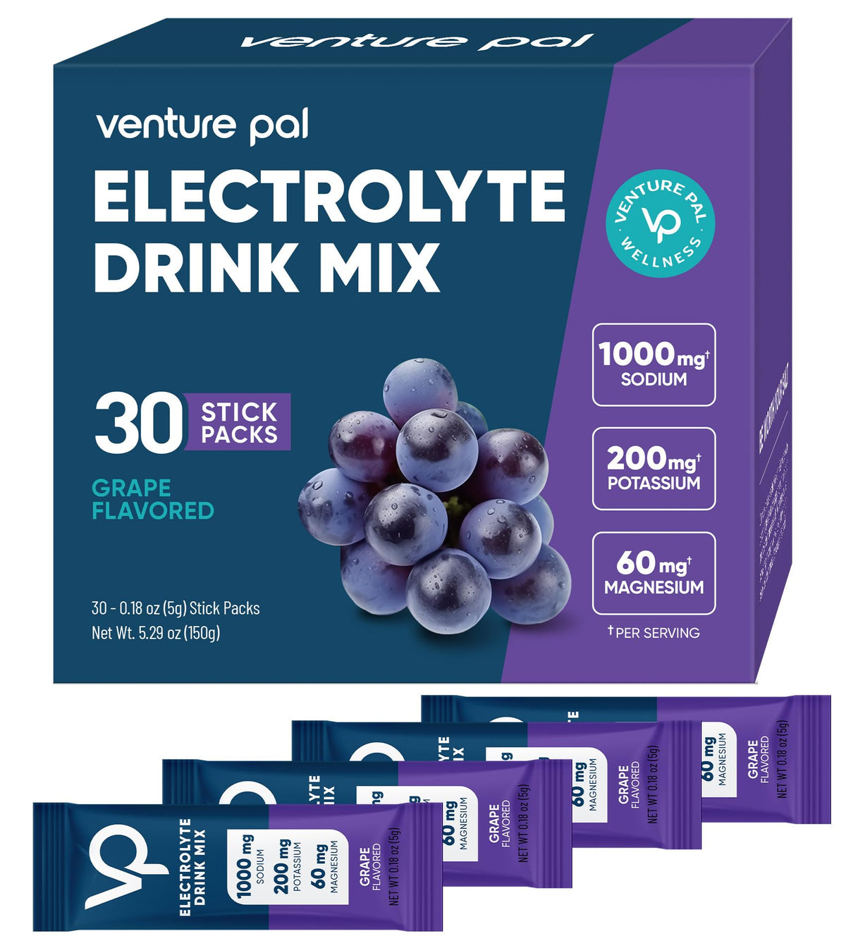 Venture Pal – sachets électrolyte haute teneur en sodium pour hydratation rapide.
