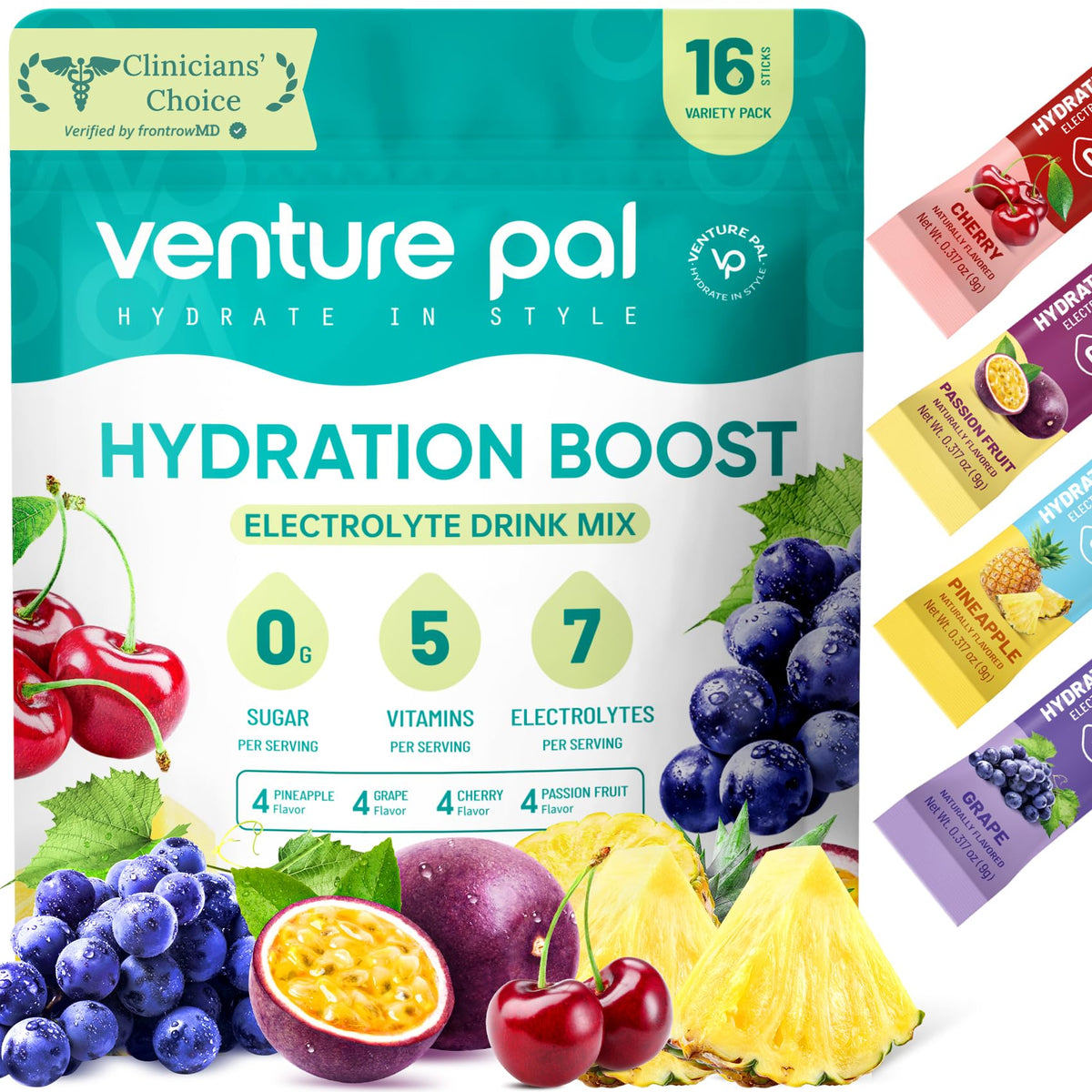 Sachets Venture Pal électrolyte sans sucre pour hydratation rapide et pratique