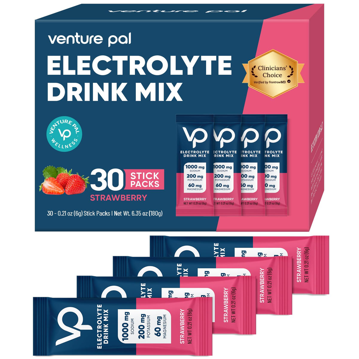Sachets Venture Pal électrolytes haute sodium offrant une hydratation sans sucre.