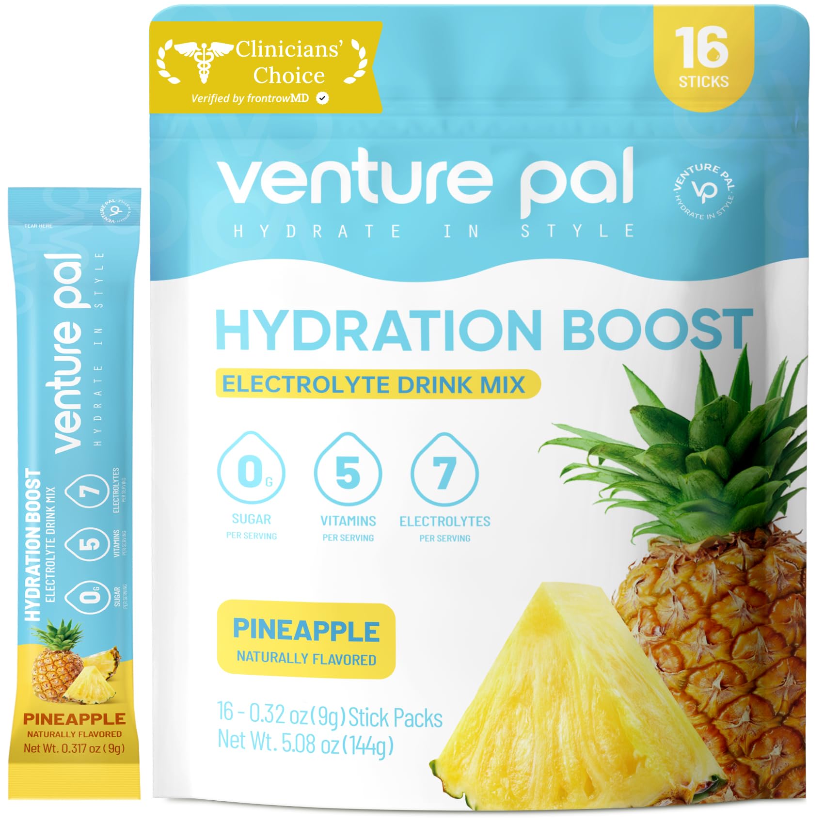 Sachet Venture Pal sans sucre prêt à diluer pour hydratation rapide.