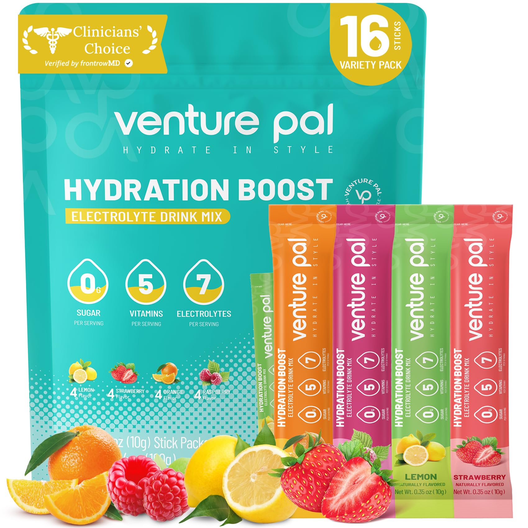 Venture Pal sachets Electrolytes sans sucre: emballage pratique pour hydratation rapide en déplacement.