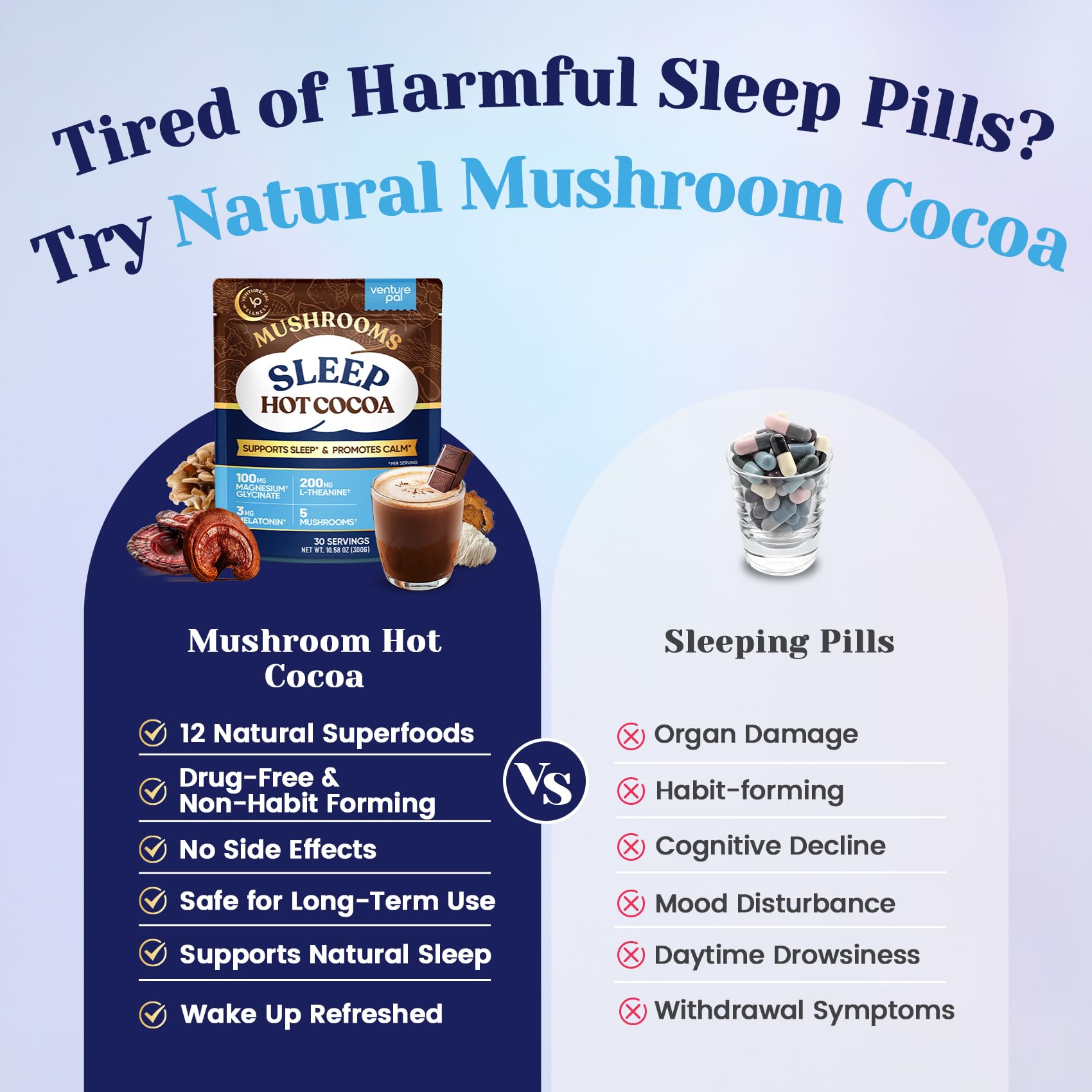 Venture Pal Tasse cacao chaud L-théanine et reishi pour soirée relaxante