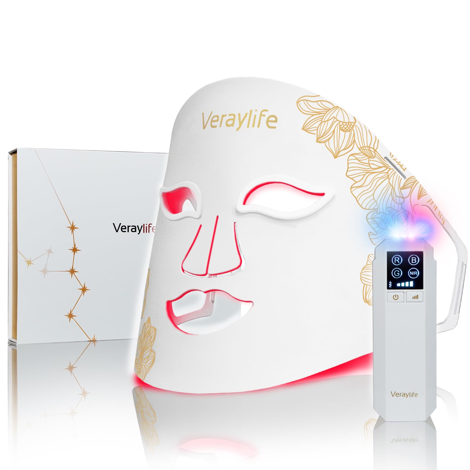 Veraylife masque led rouge visage 850nm pour teint lumineux.