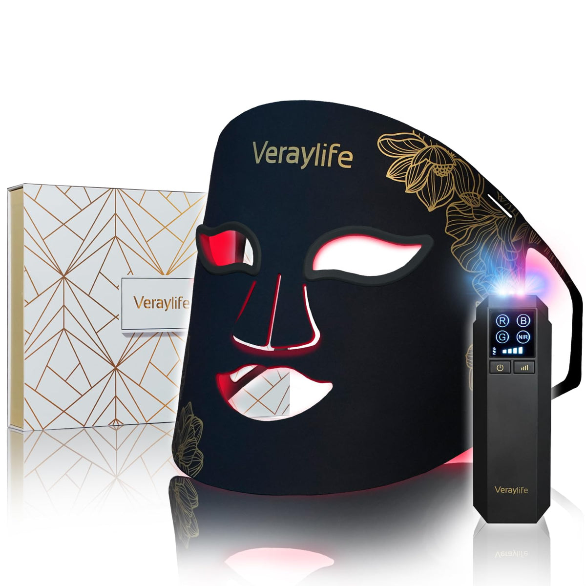 Veraylife masque LED visage en silicone doux pour un port confortable.