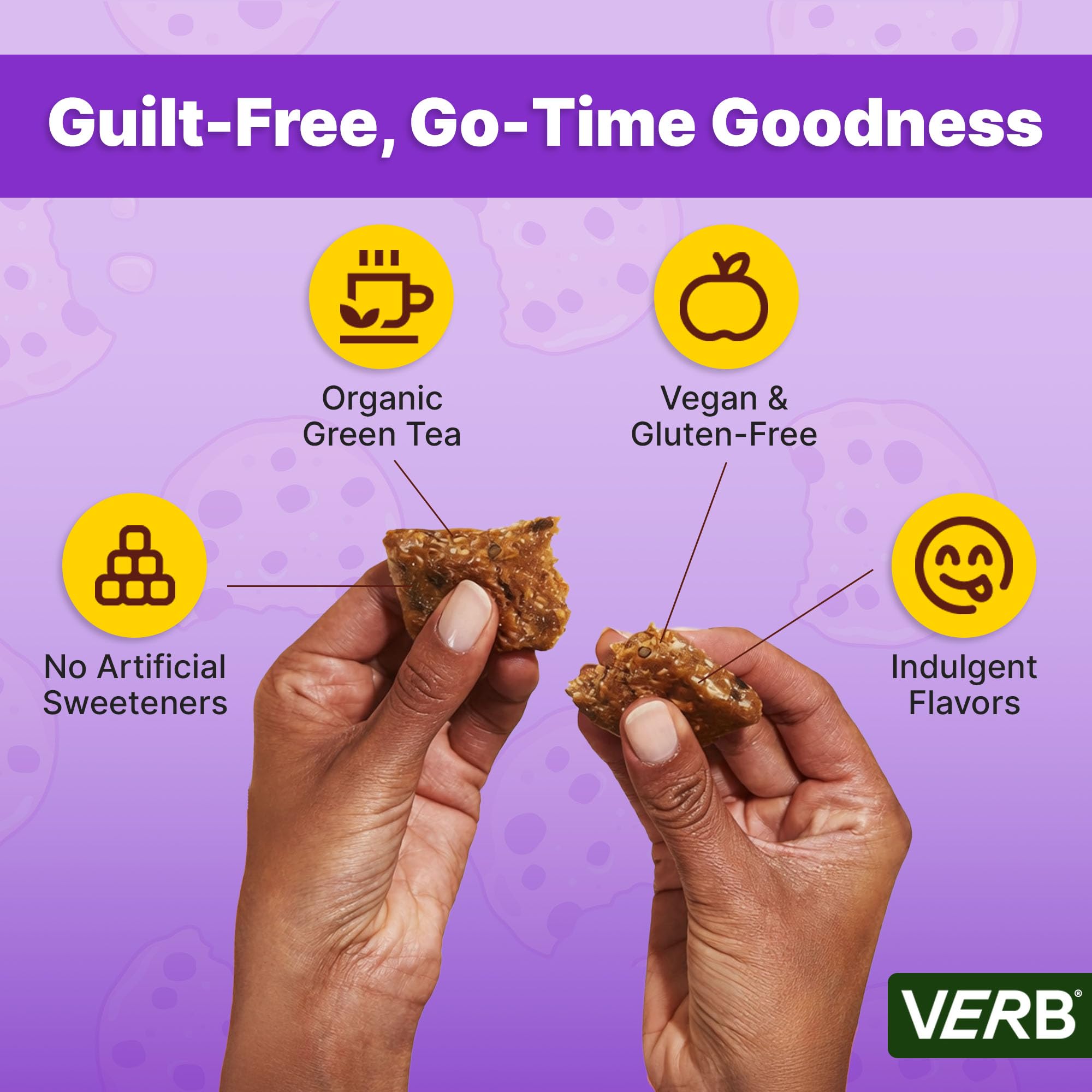 Barre Verb Énergétique Chocolat et Pépites Pâte Biscuit, sans gluten.