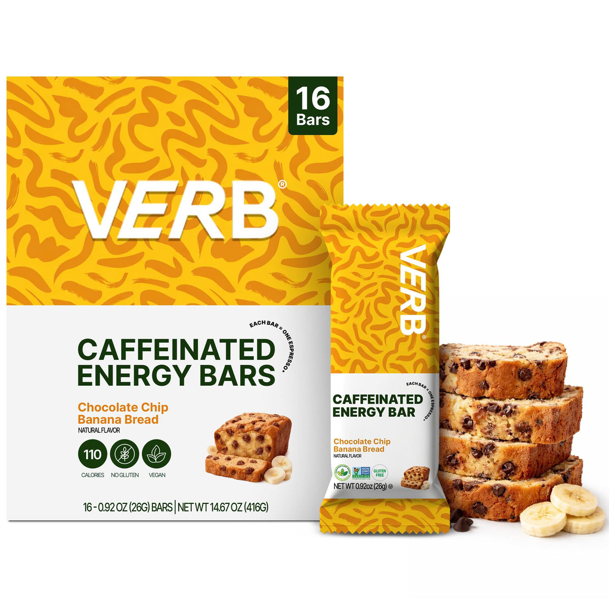 Barre Verb Énergétique chocolat banane prête à l’emploi, snack pratique pour le matin.