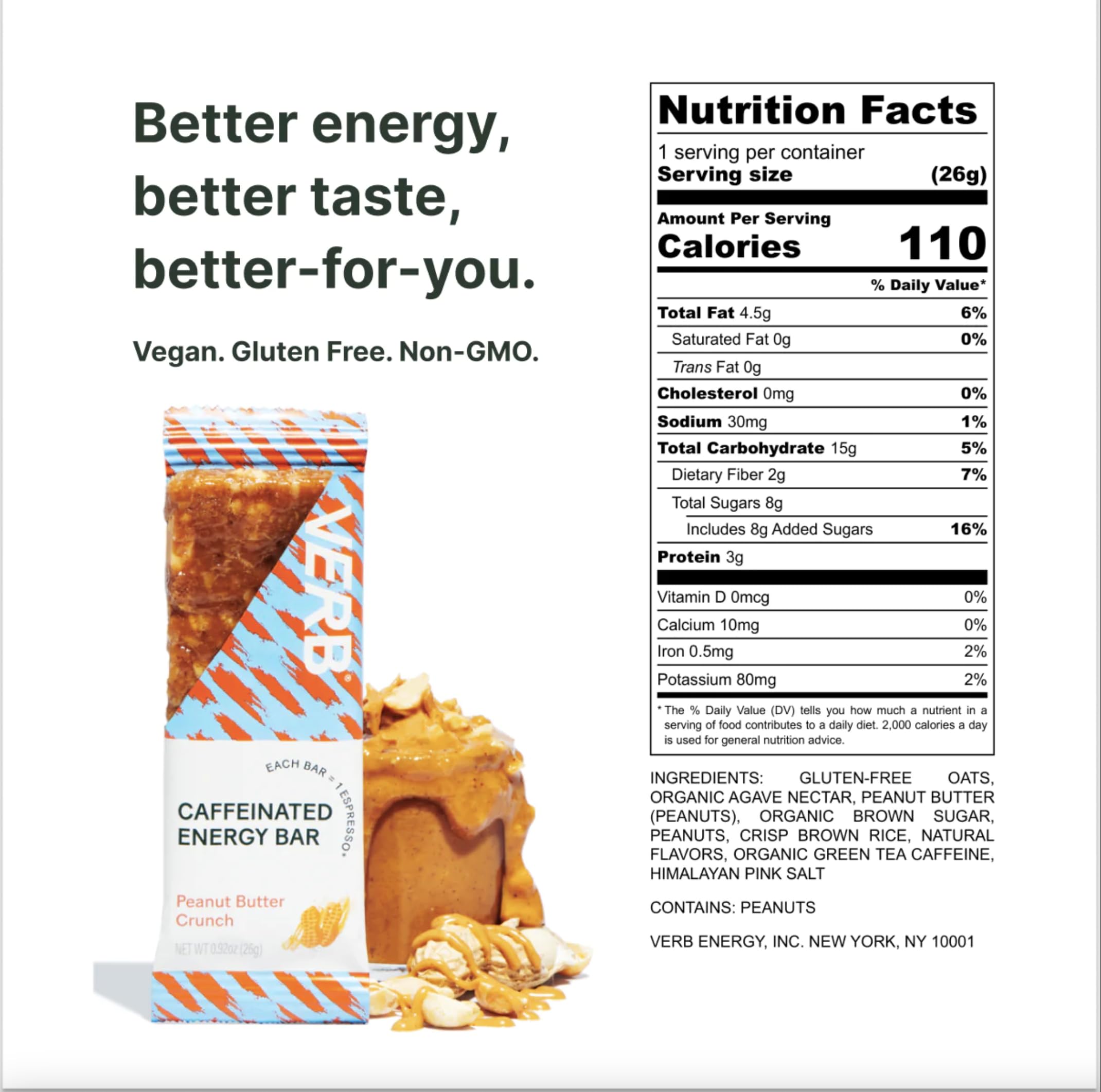Verb Caffeinated Energy Bar cookie beurre de cacahuète: goût riche et collation pratique.