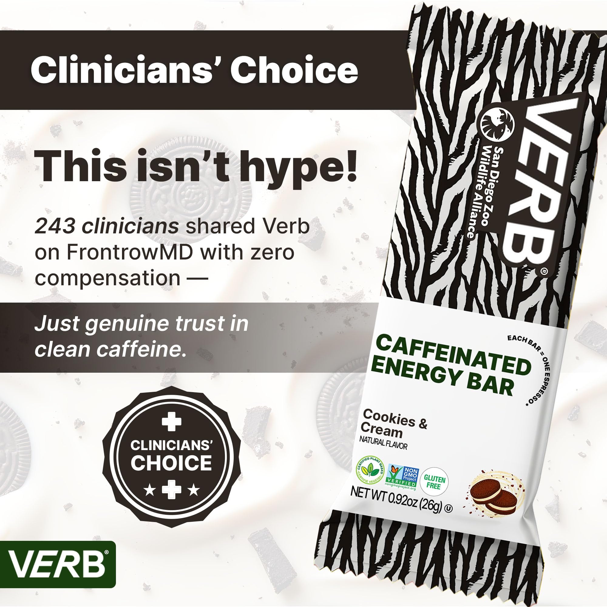 Verb Barres Énergétiques Cookies et Creme – ingrédients simples et sans gluten.