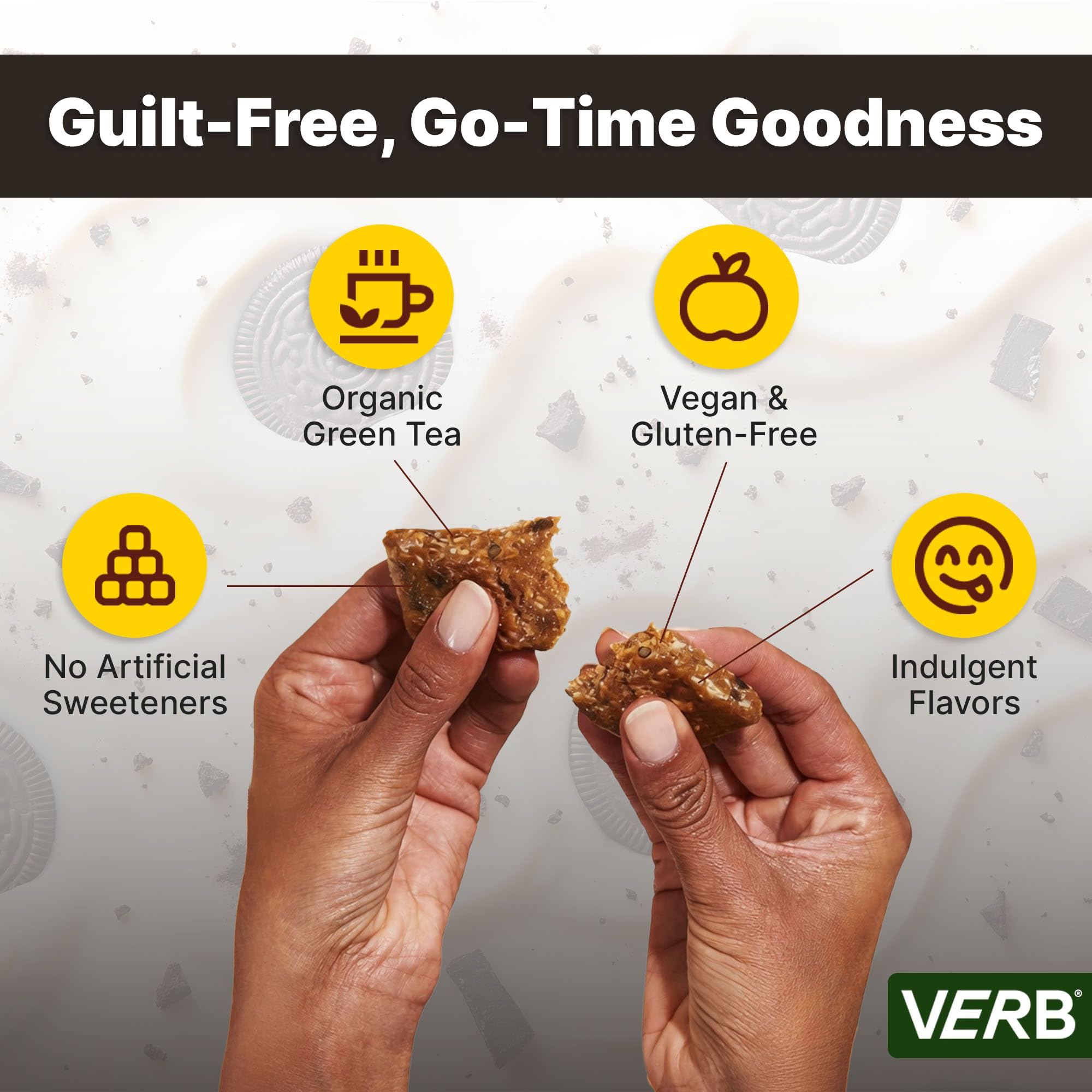 Verb Barres Énergétiques Cookies et Creme – paquet dans un sac pour le voyage.