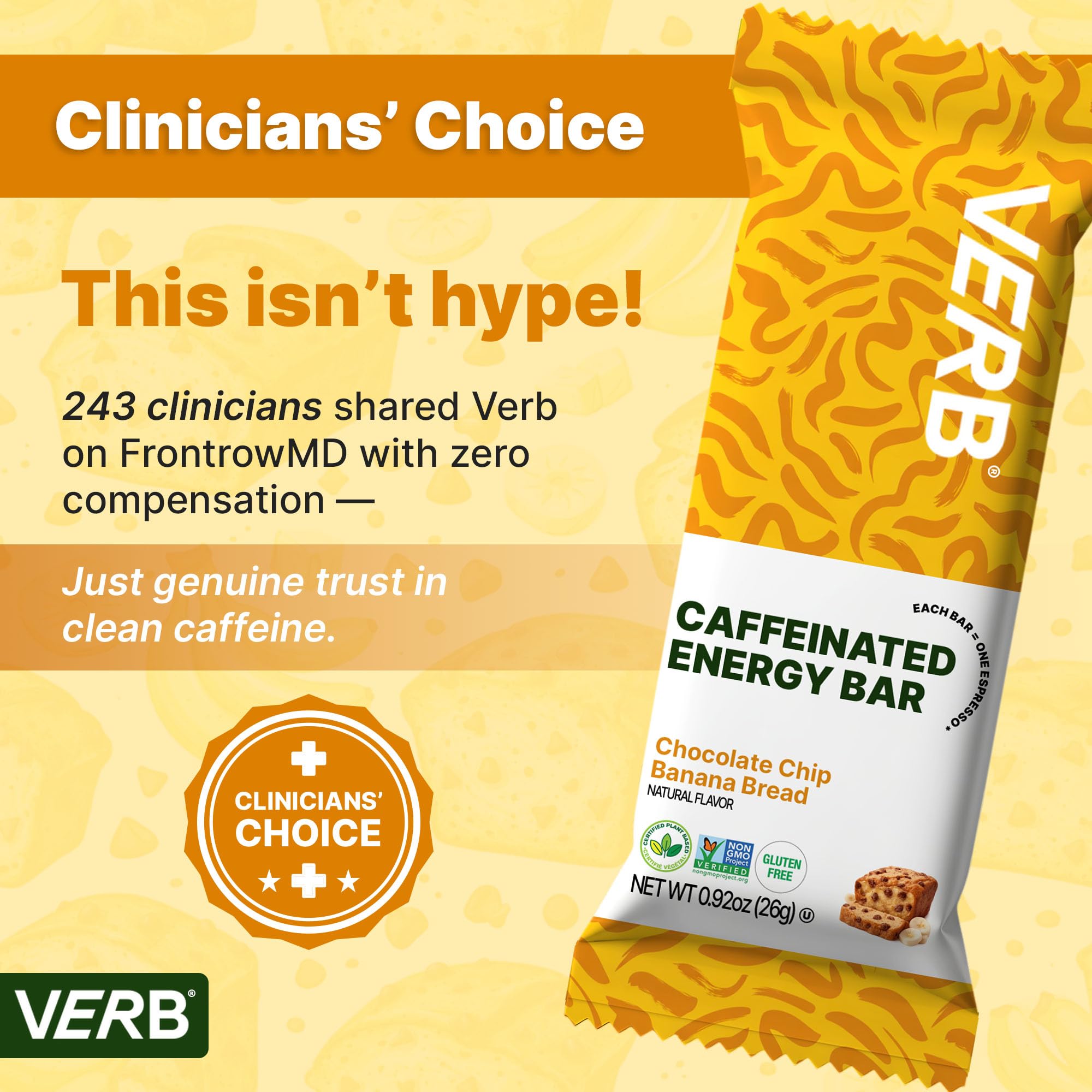 Barre Verb Énergétique thé vert bio et caféine légère pour la concentration.