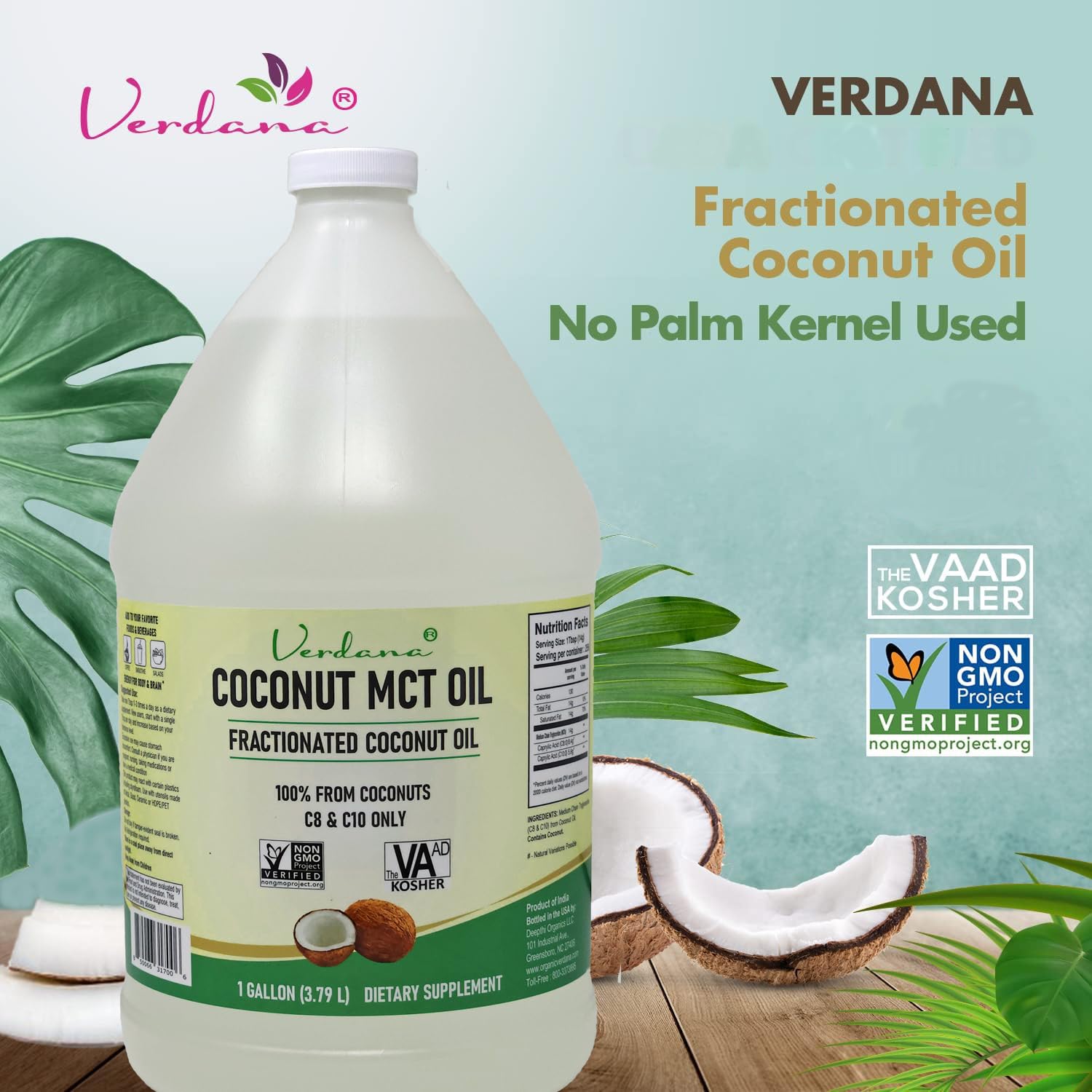 Verdana Huile MCT Coco – massage léger pour peau et cheveux.