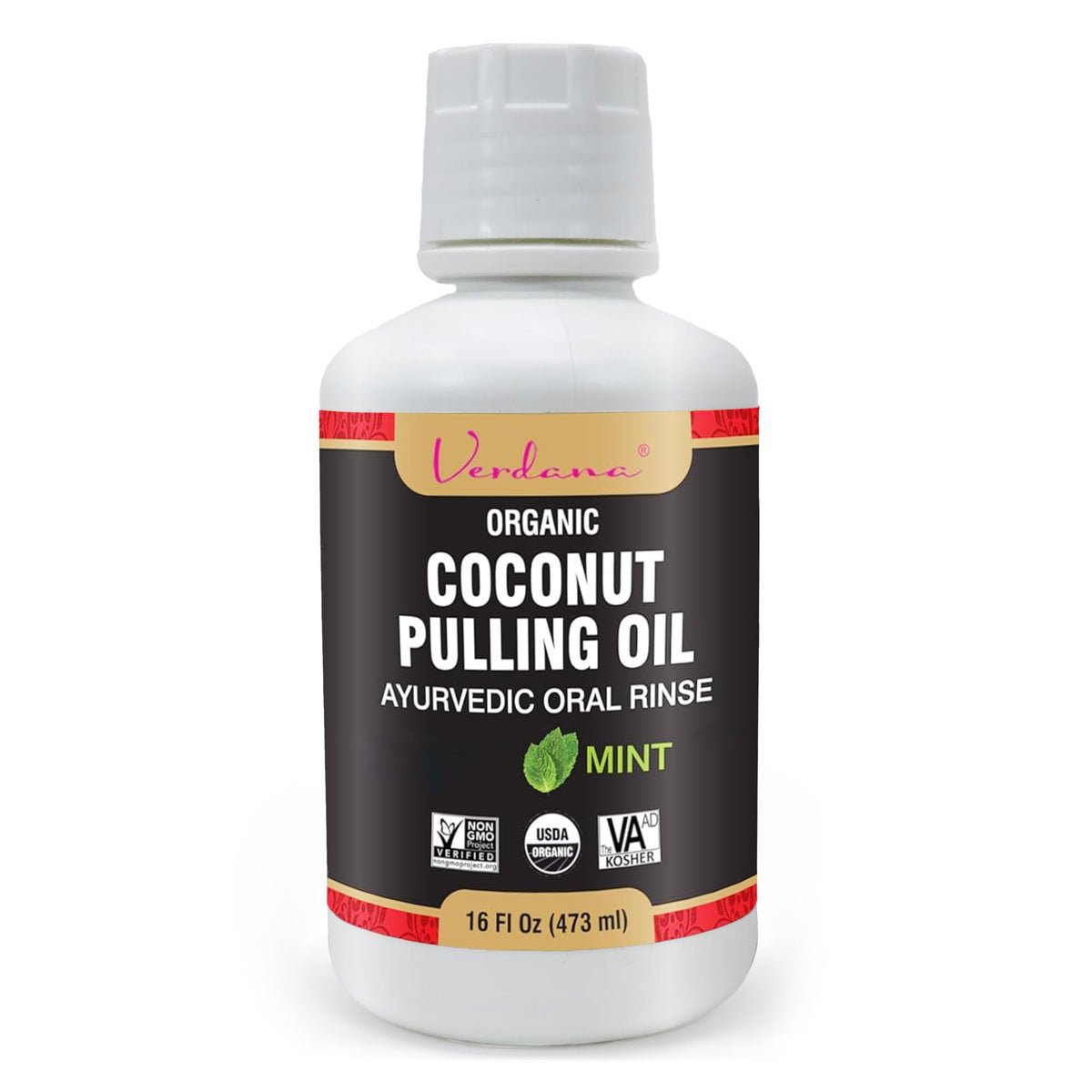 Verdana huile pulling menthe, bouteille 16 oz, fraîcheur durable et soin des gencives.
