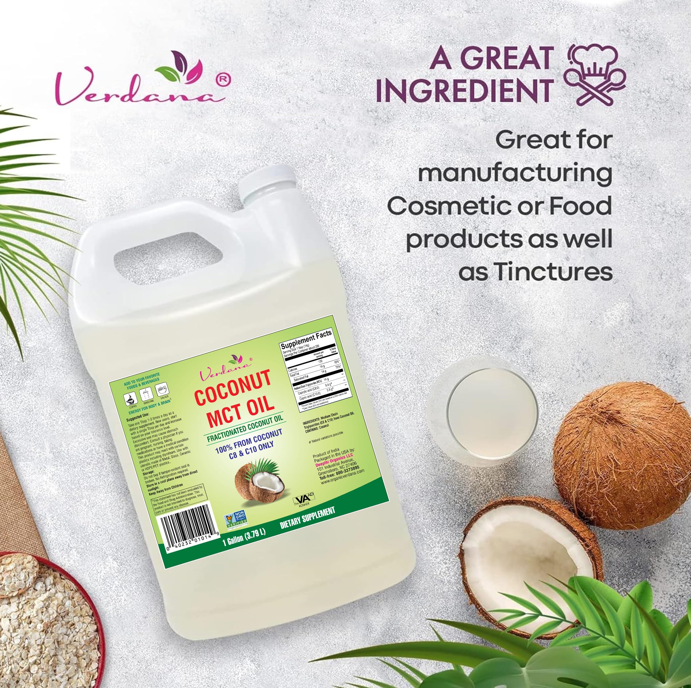Verdana MCT Oil – usage en aromathérapie et massage, support neutre.