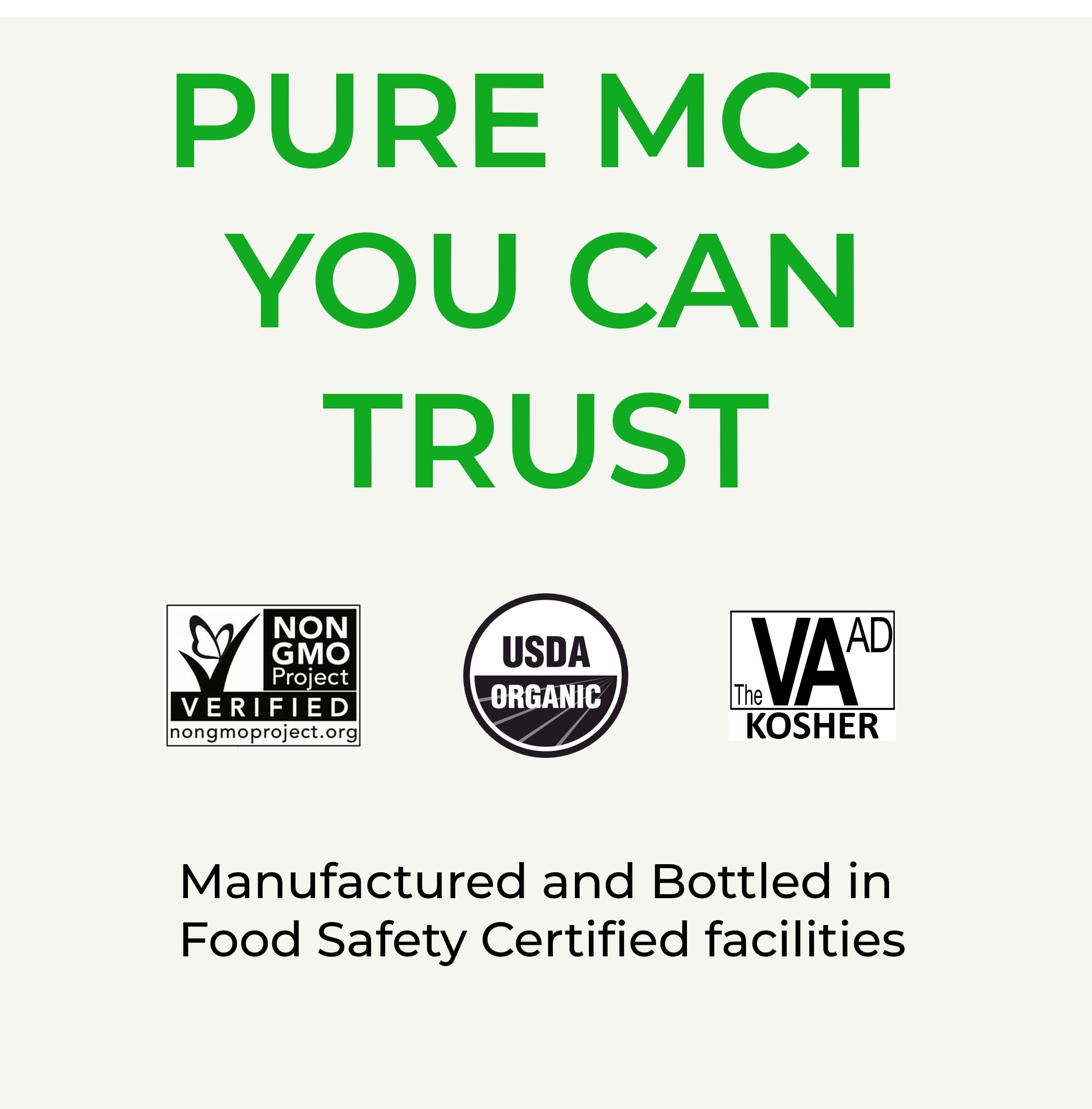 Verdana Organic MCT Oil : étiquette USDA Organic et Non-GMO garantissant une qualité fiable.