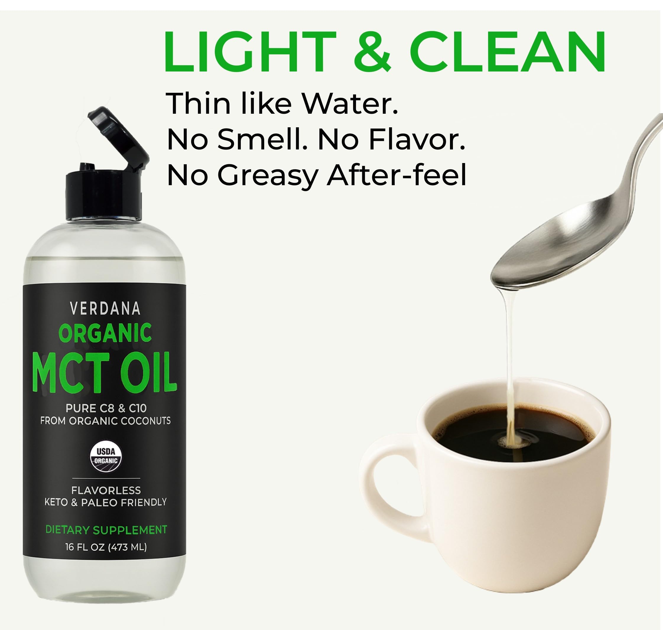 Verdana Organic MCT Oil : smoothie crémeux, texture légère sans arrière-goût.