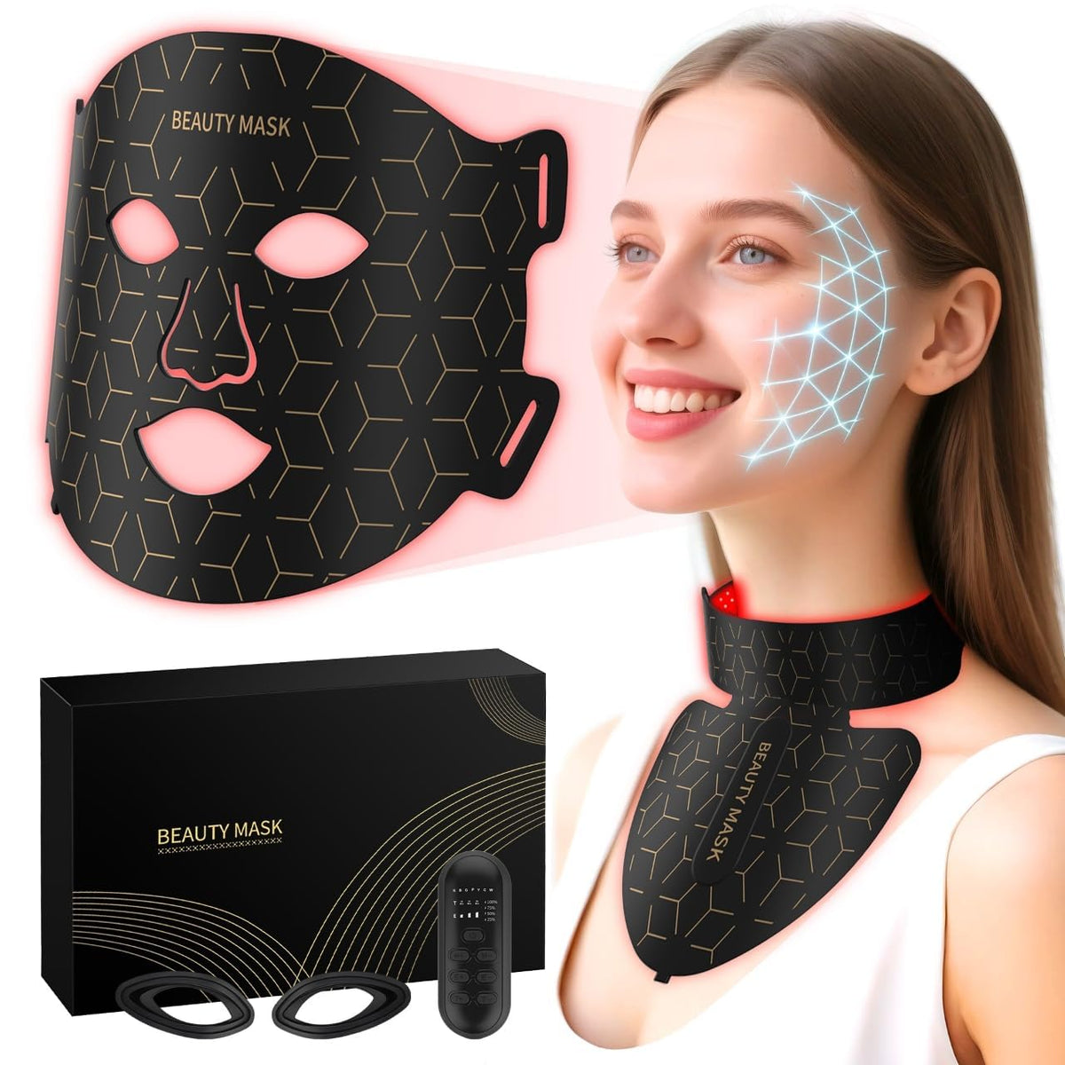 Verfubo masque lumière rouge visage et cou pour un teint lumineux.
