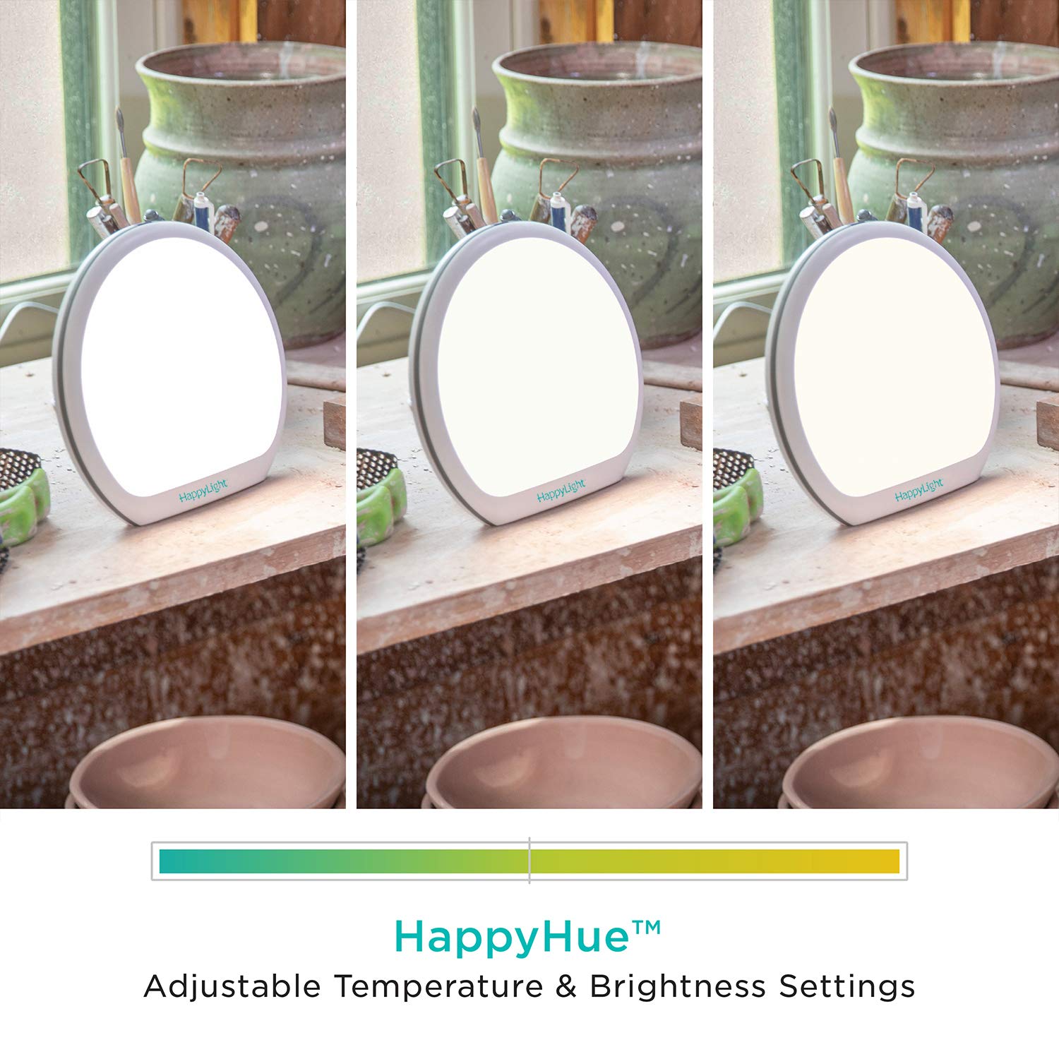 HappyLight Alba portable sur le bureau, sessions lumineuses quotidiennes faciles.