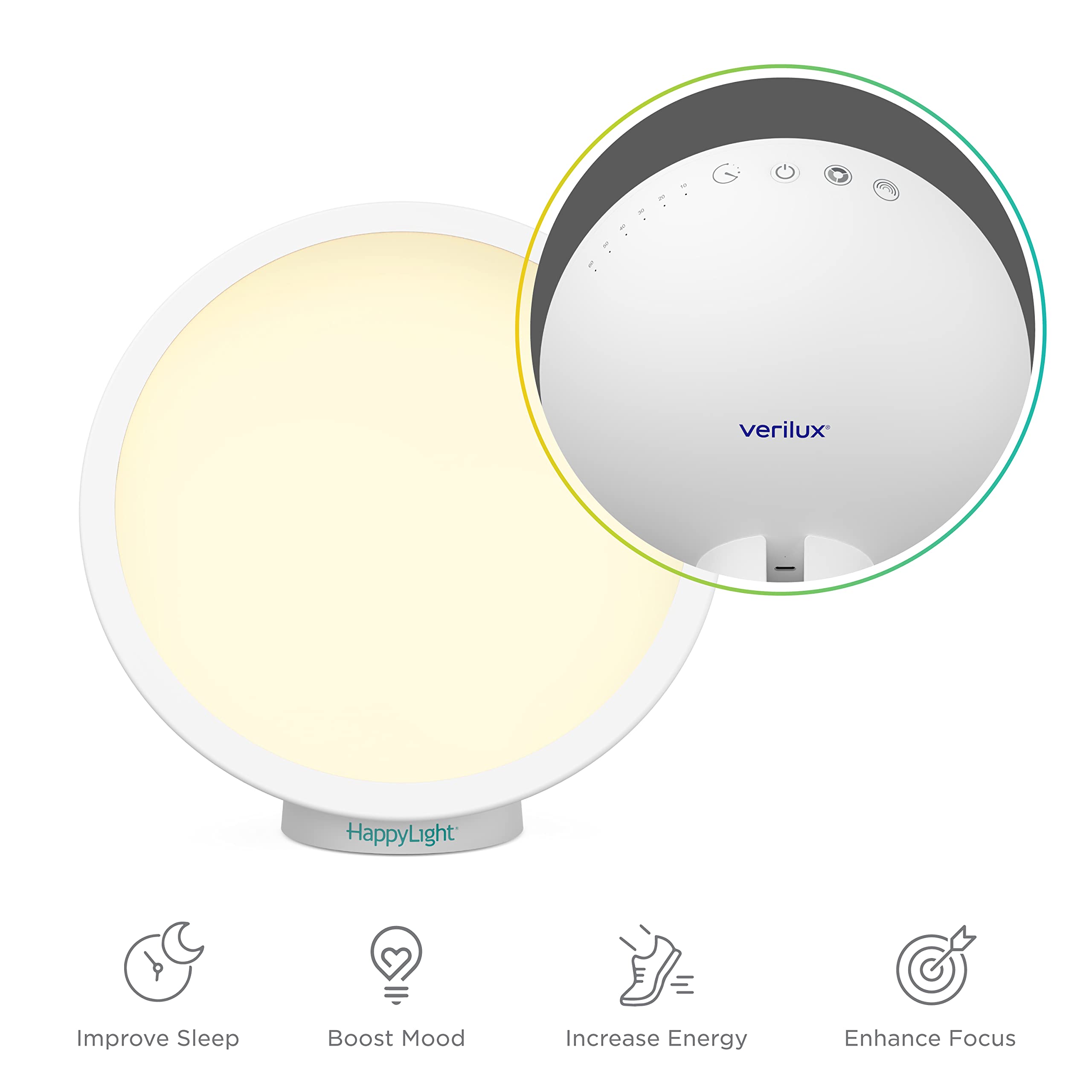 Verilux HappyLight Halo en déplacement, éclairage sans fil et plein spectre.
