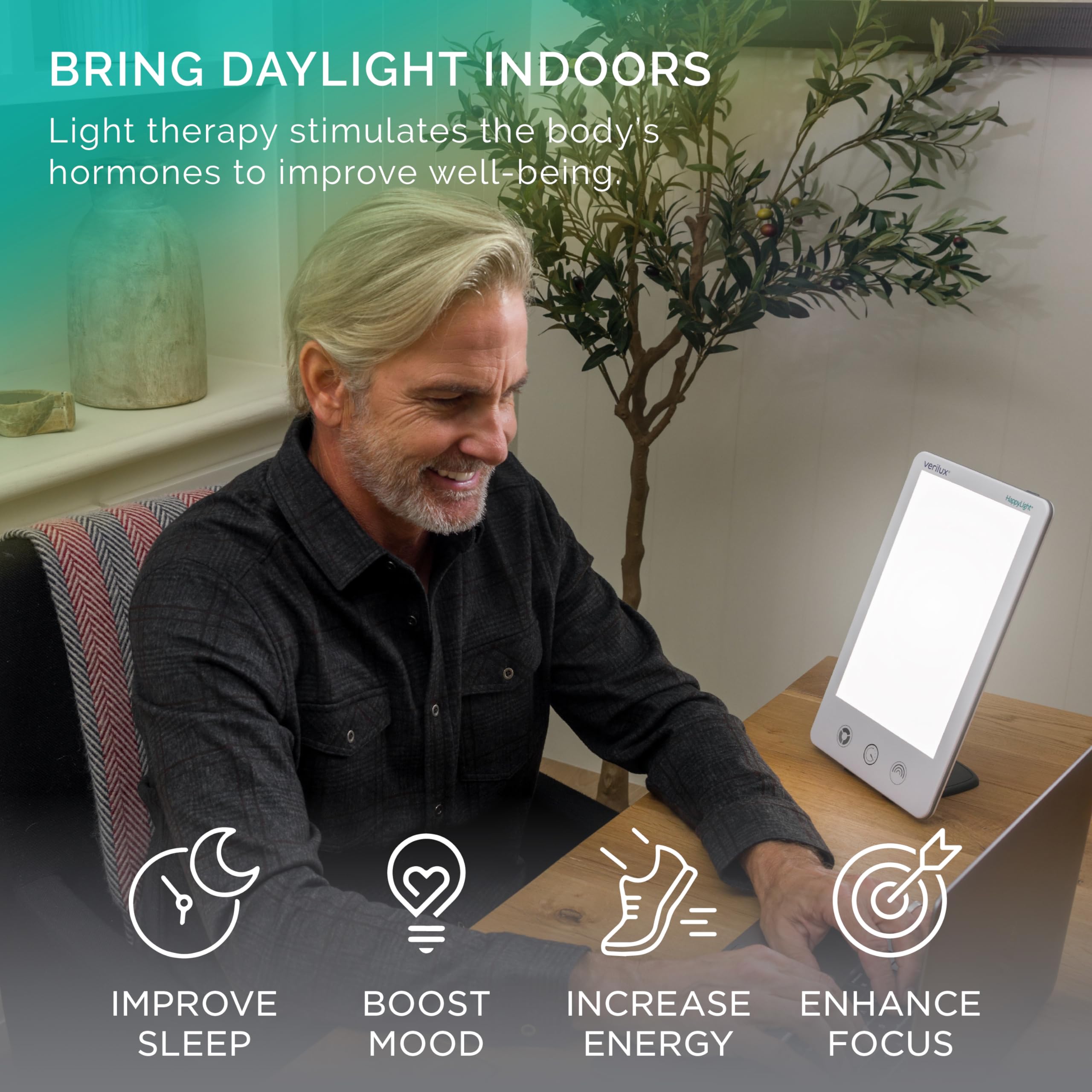 Verilux HappyLight Luxe, affichage clair pour ajuster l'intensité rapidement.