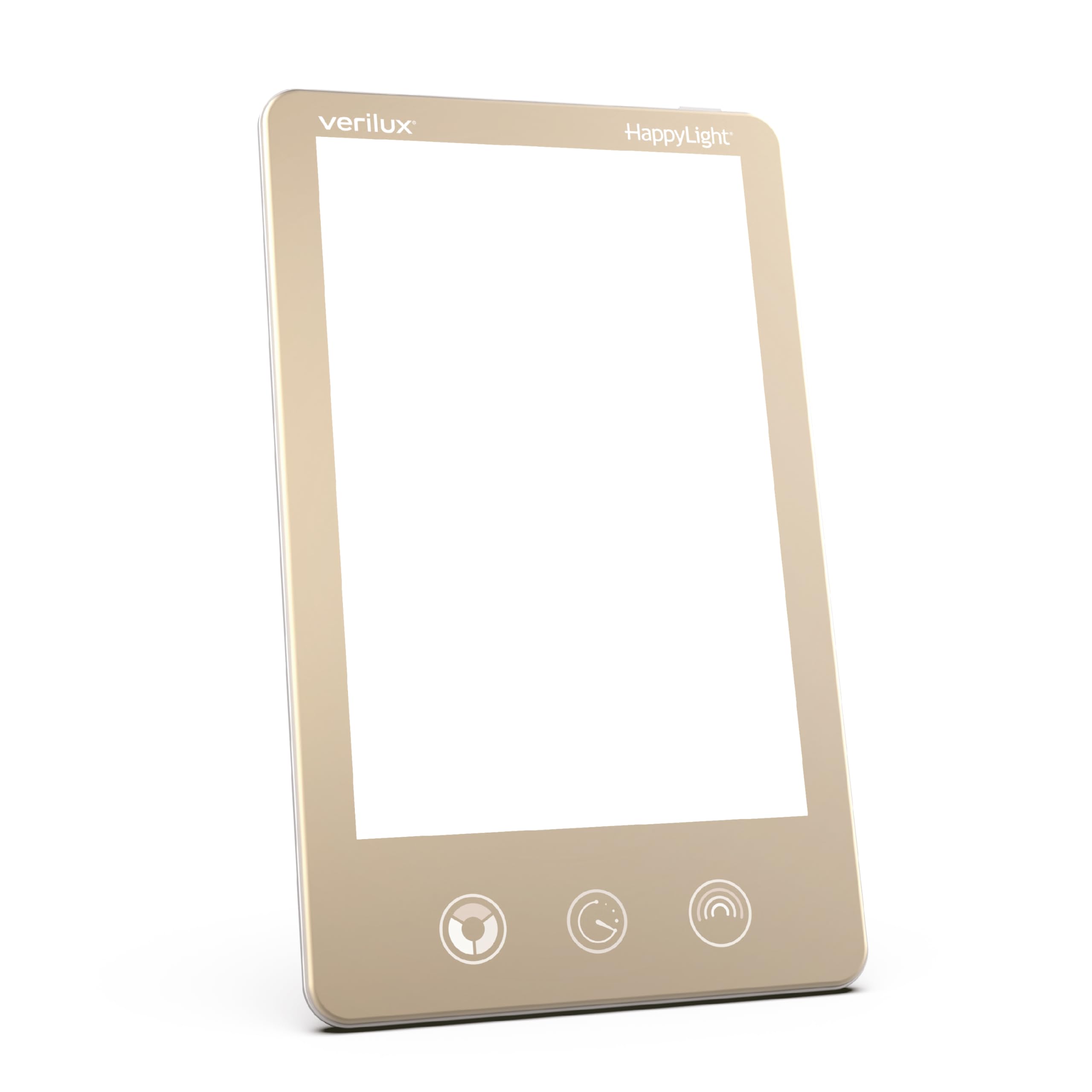 Verilux HappyLight Luxe sur bureau, lampe thérapeutique lumineuse pour énergie quotidienne.