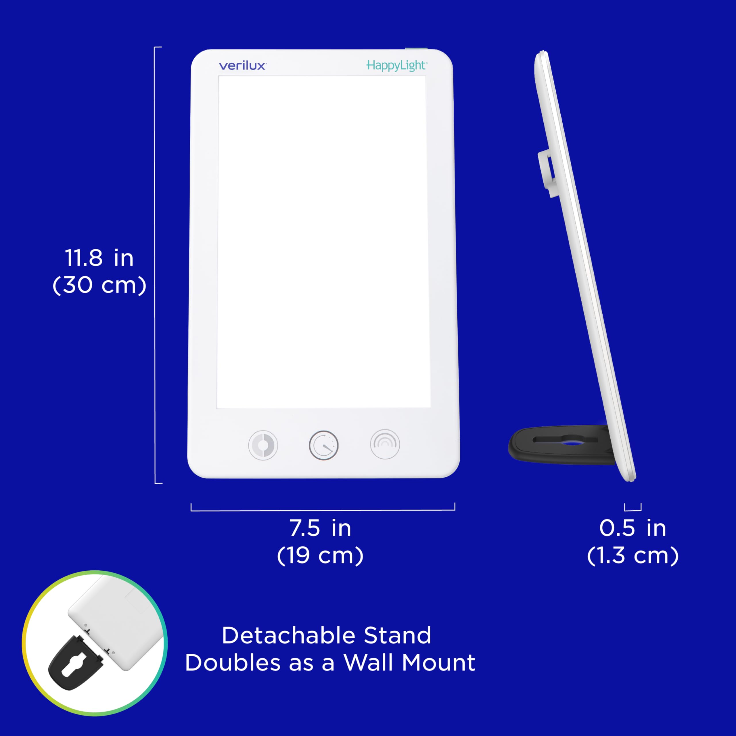 Verilux HappyLight Luxe pied-detachable, design portable pour domicile ou déplacement.