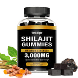 Gros plan sur les gommes Shilajit Veris Vigor, énergie naturelle prête à consommer.