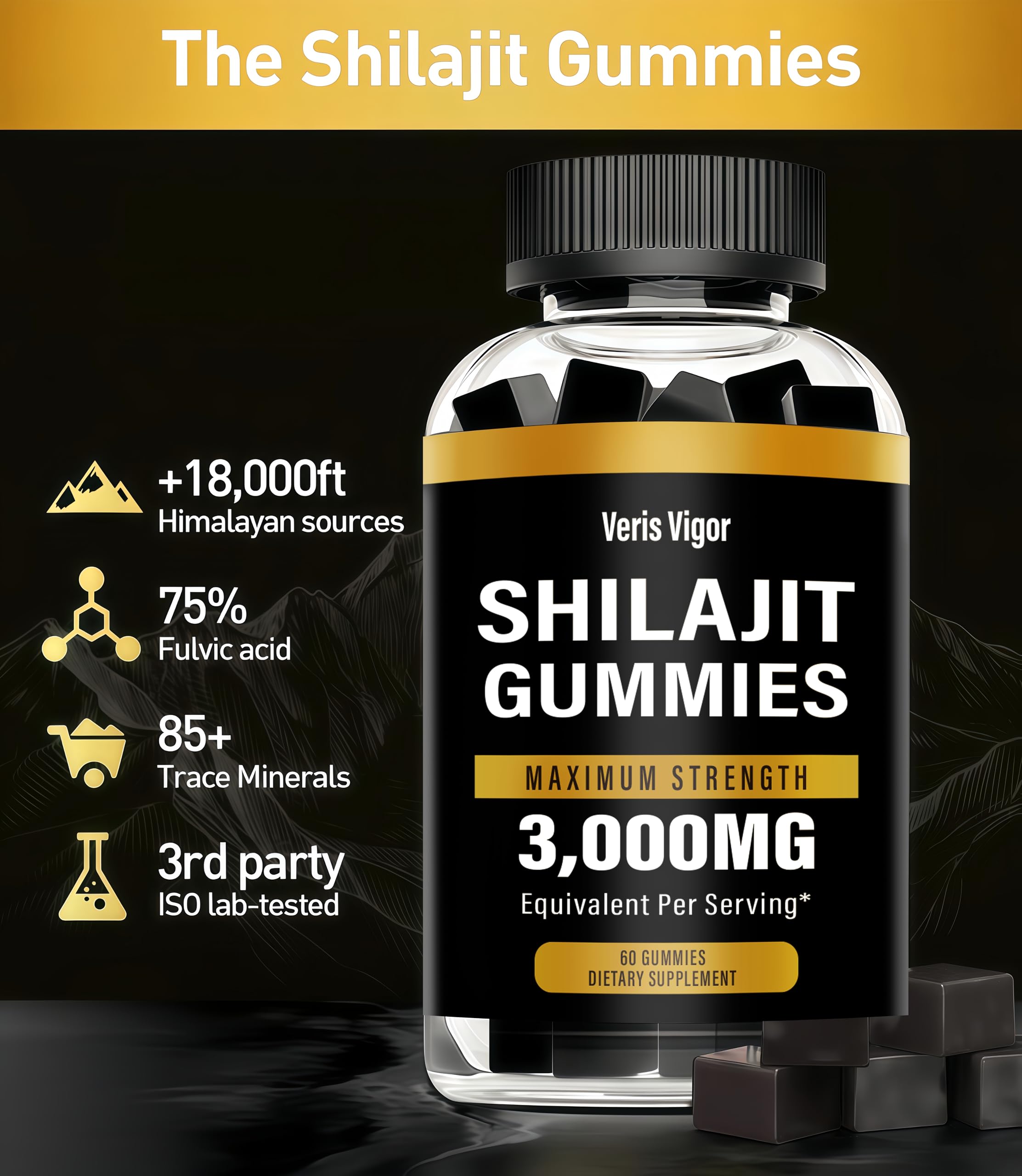 Gommes Shilajit Veris Vigor rouges à saveur-framboise attractives.